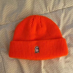 Lonely Ghost bright orange beanie. One Size. Fits more like a cap.